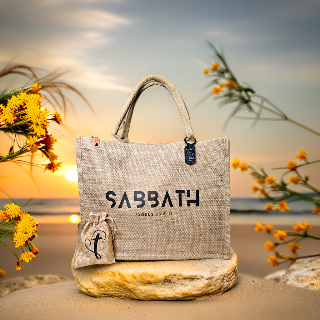 Sabbath Burlap Tote Bag