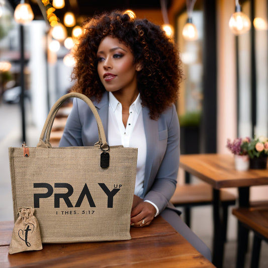 Pray- up Burlap Tote Bag