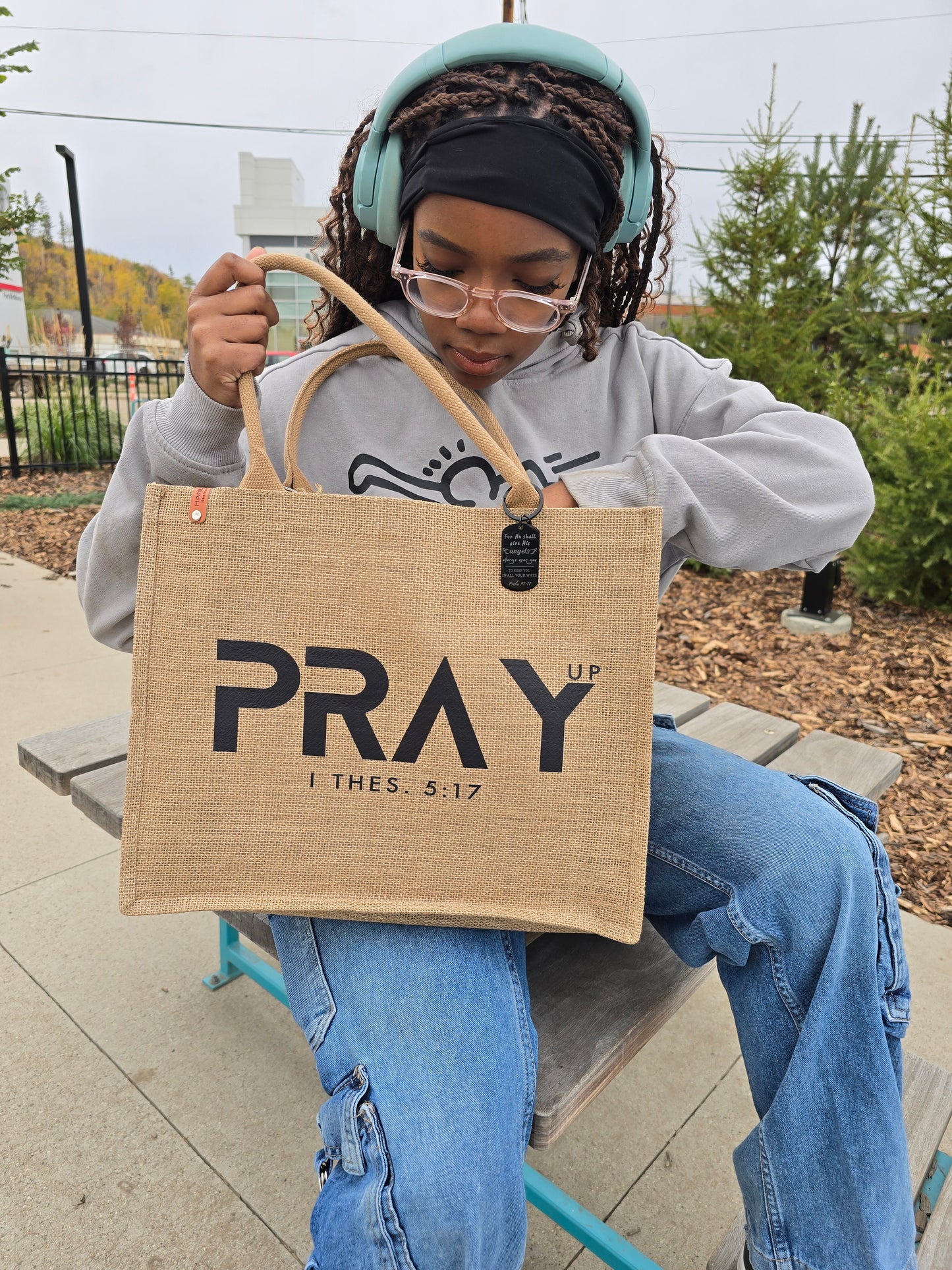 Pray- up Burlap Tote Bag