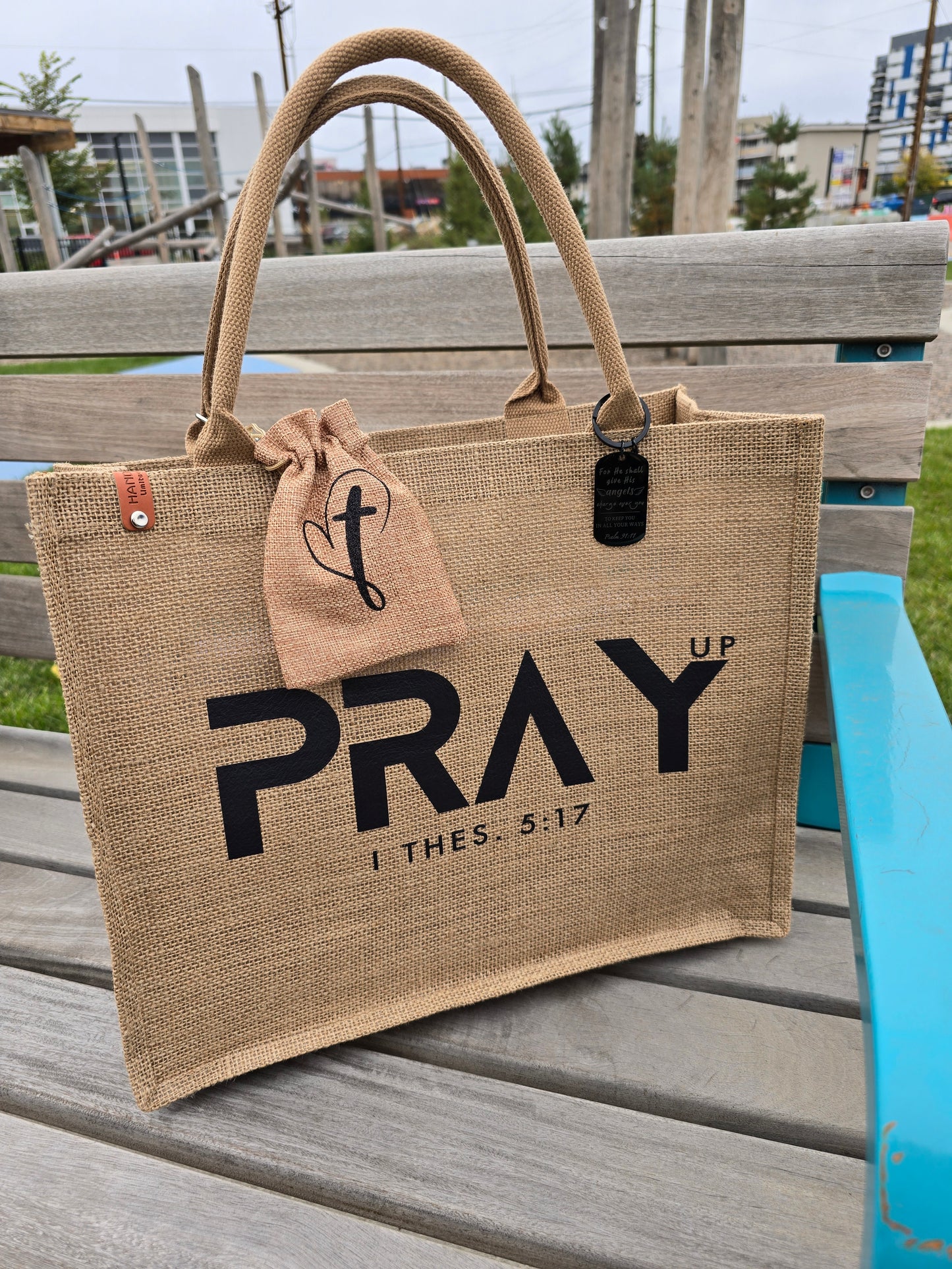 Pray- up Burlap Tote Bag