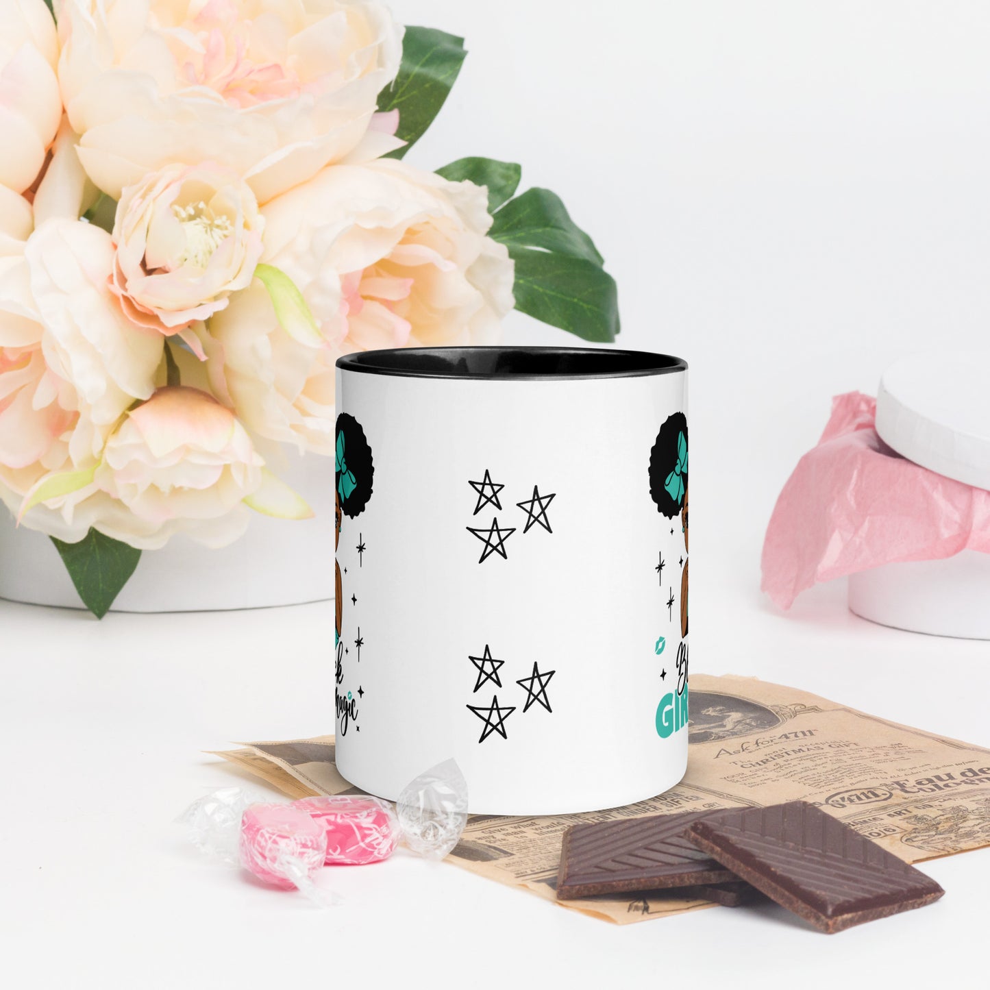 Black Girl Magic Mugs with Color Inside