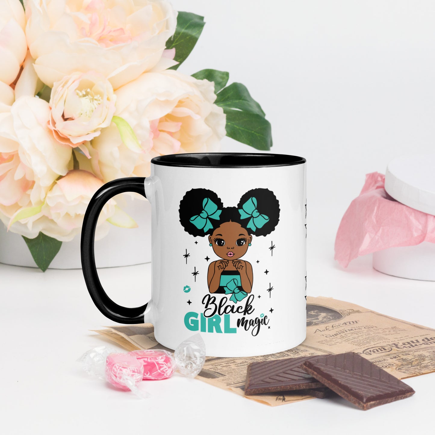 Black Girl Magic Mugs with Color Inside