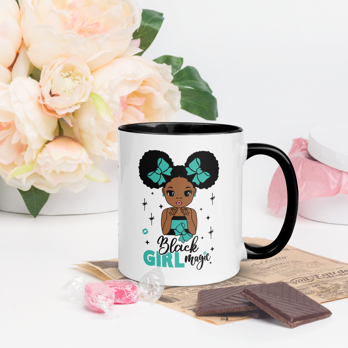 Black Girl Magic Mugs with Color Inside