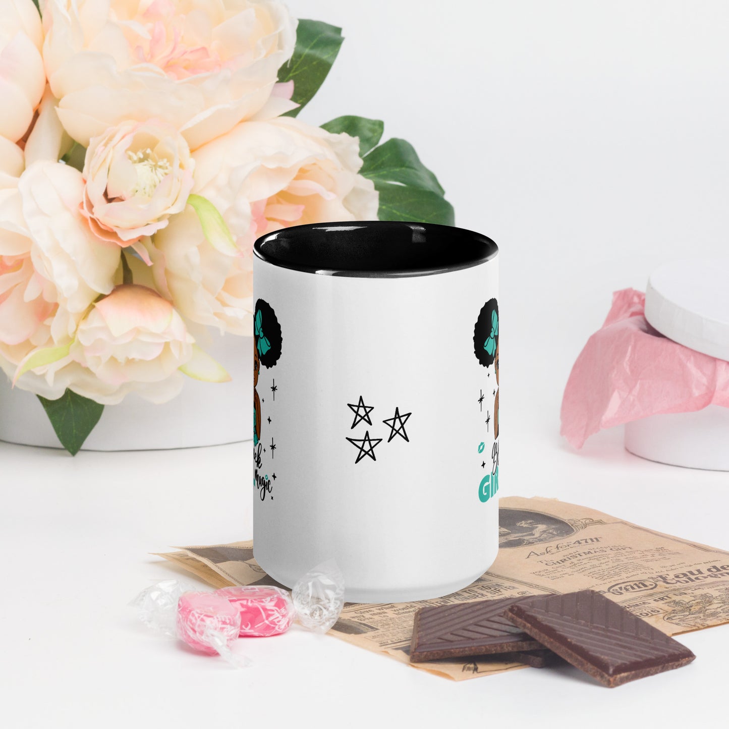 Black Girl Magic Mugs with Color Inside