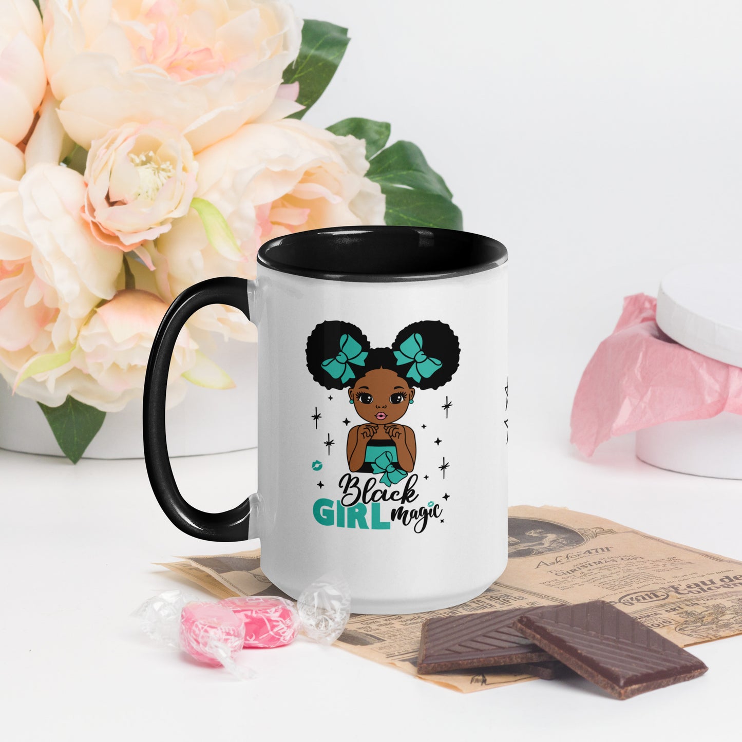 Black Girl Magic Mugs with Color Inside