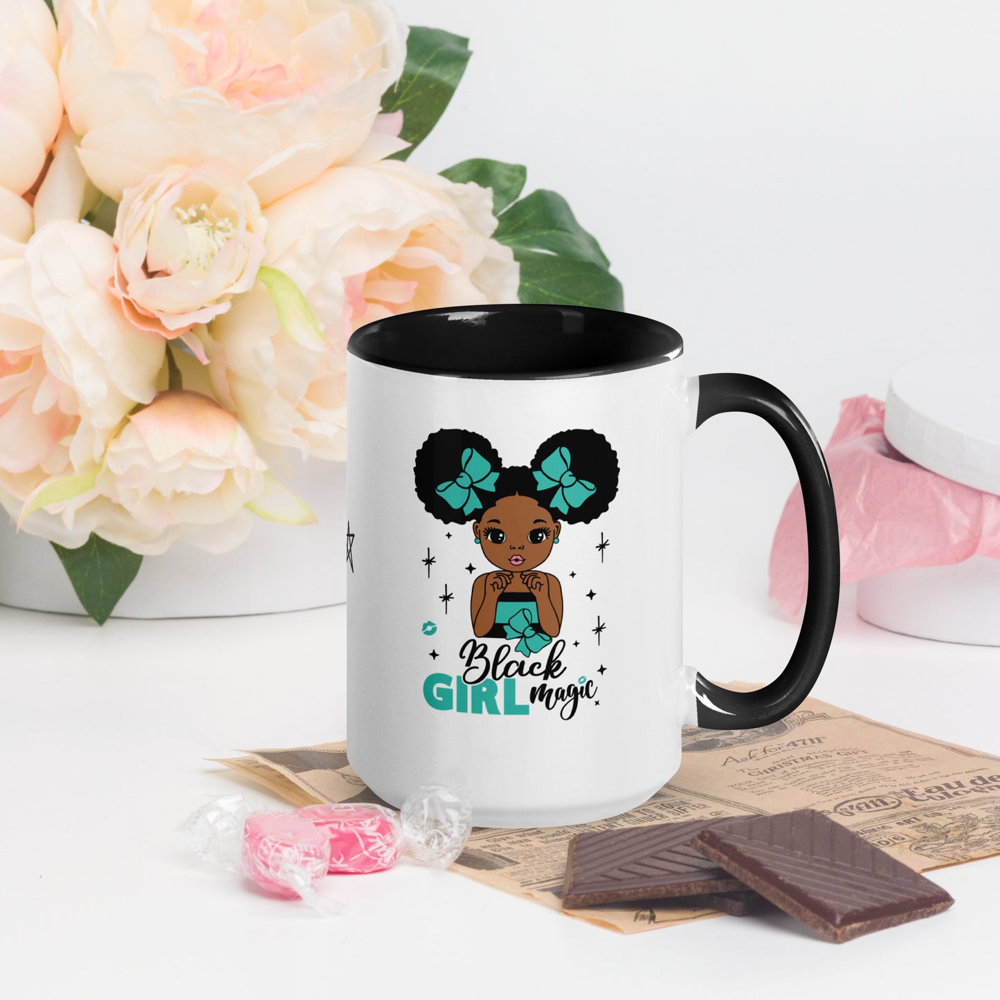 Black Girl Magic Mugs with Color Inside