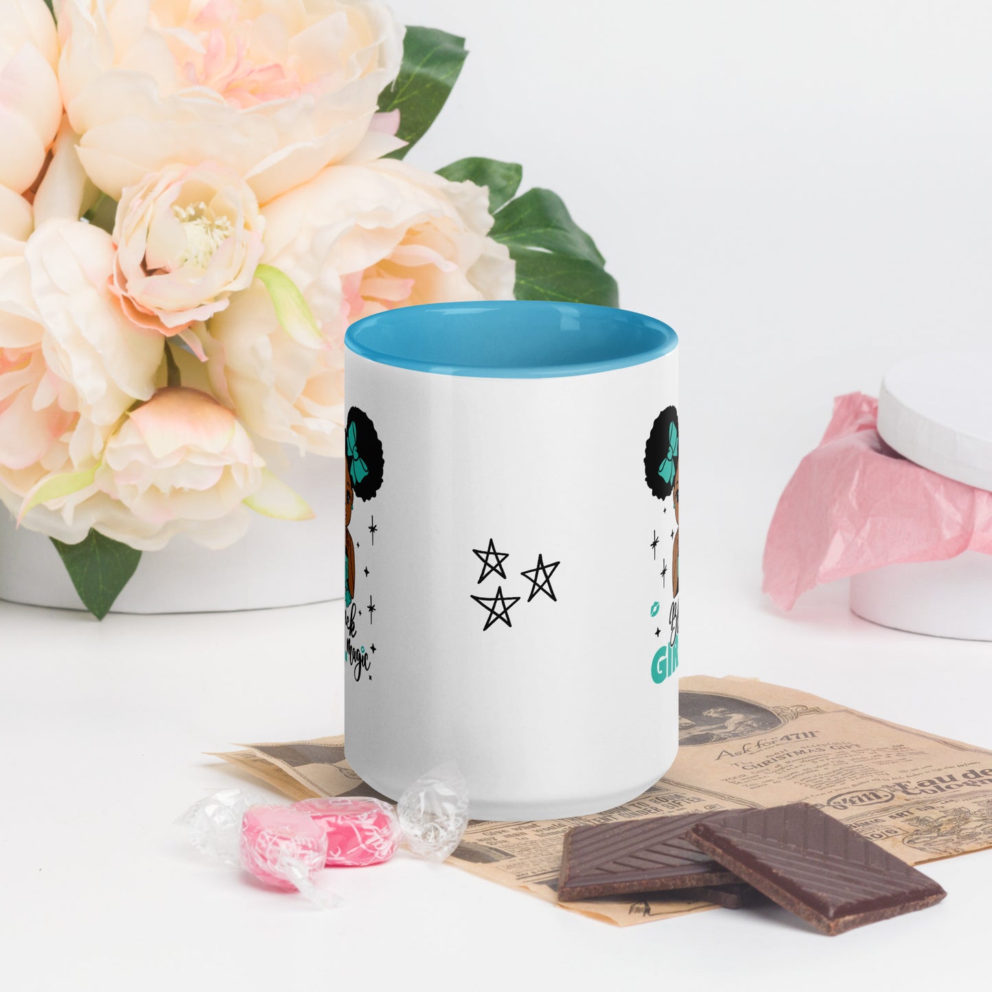 Black Girl Magic Mugs with Color Inside