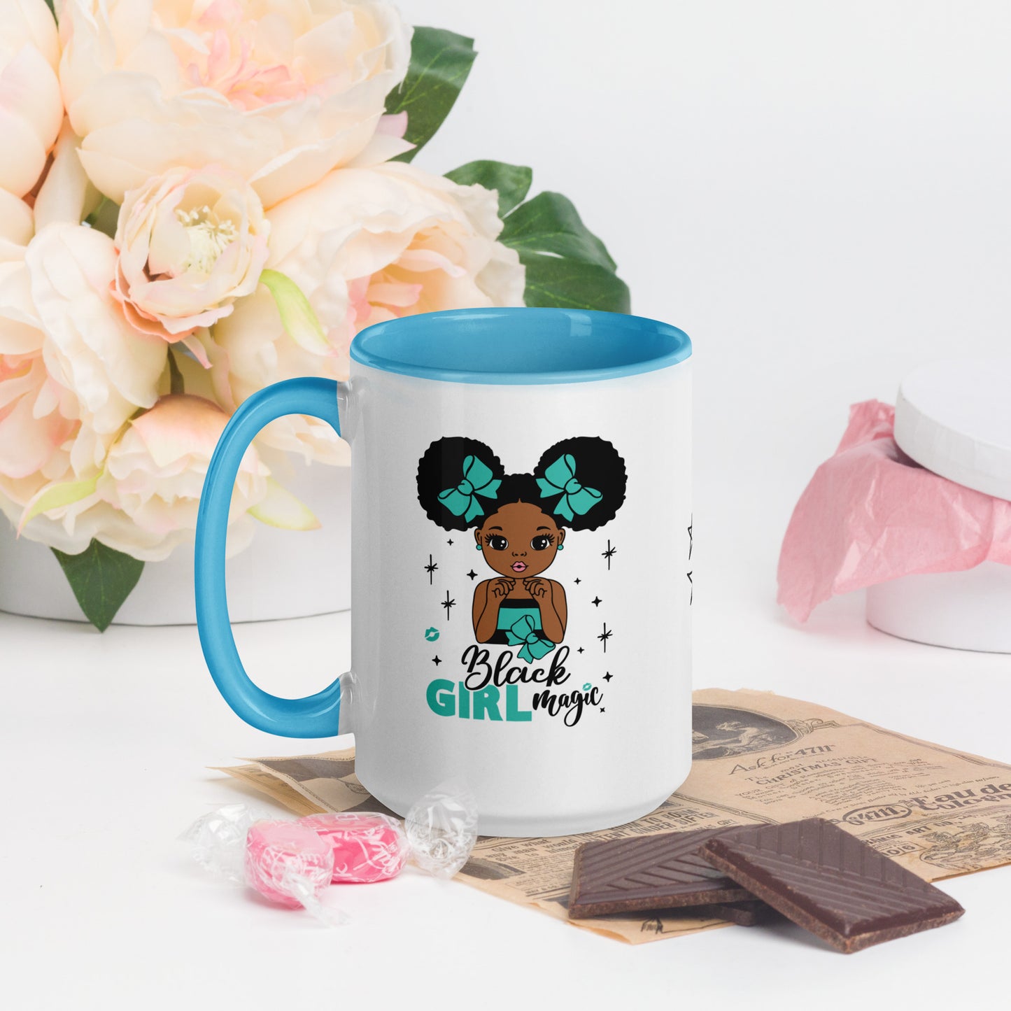 Black Girl Magic Mugs with Color Inside