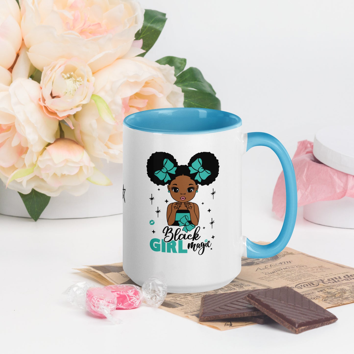 Black Girl Magic Mugs with Color Inside