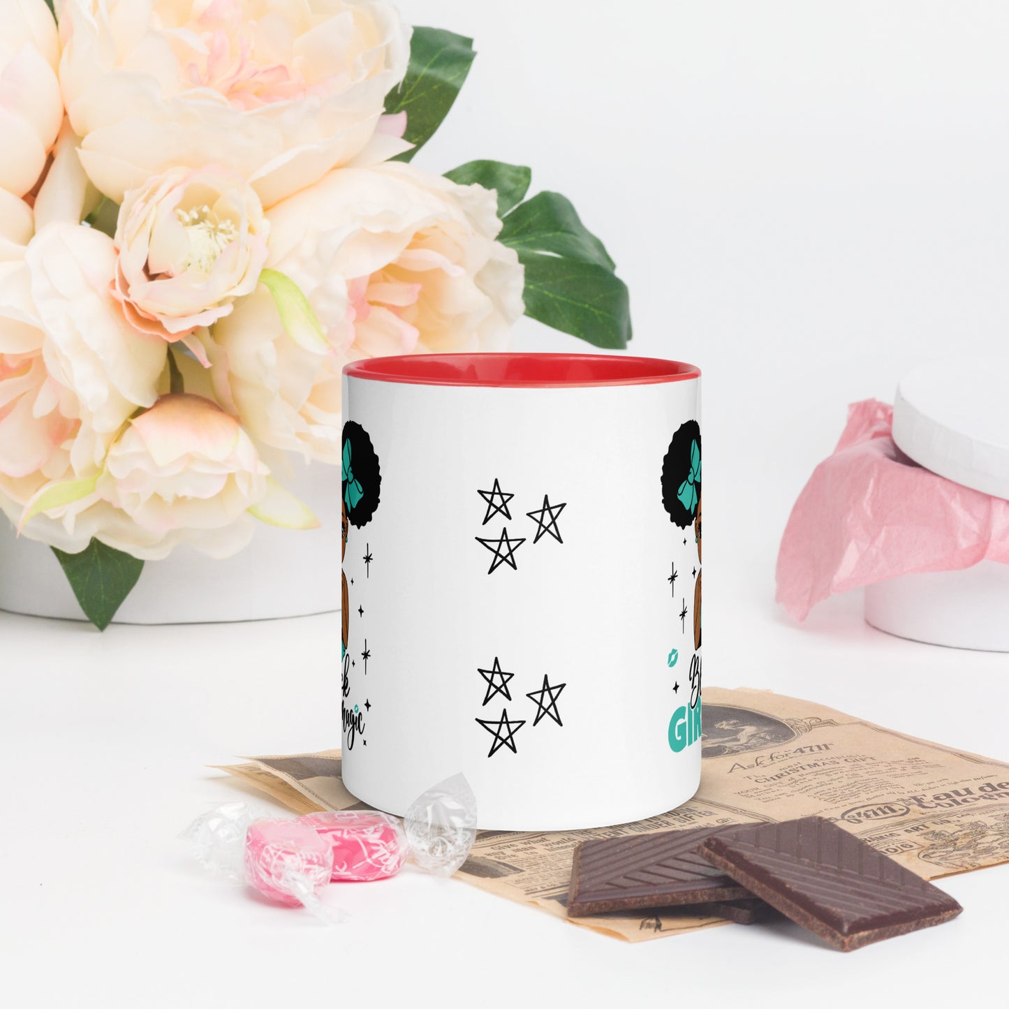 Black Girl Magic Mugs with Color Inside