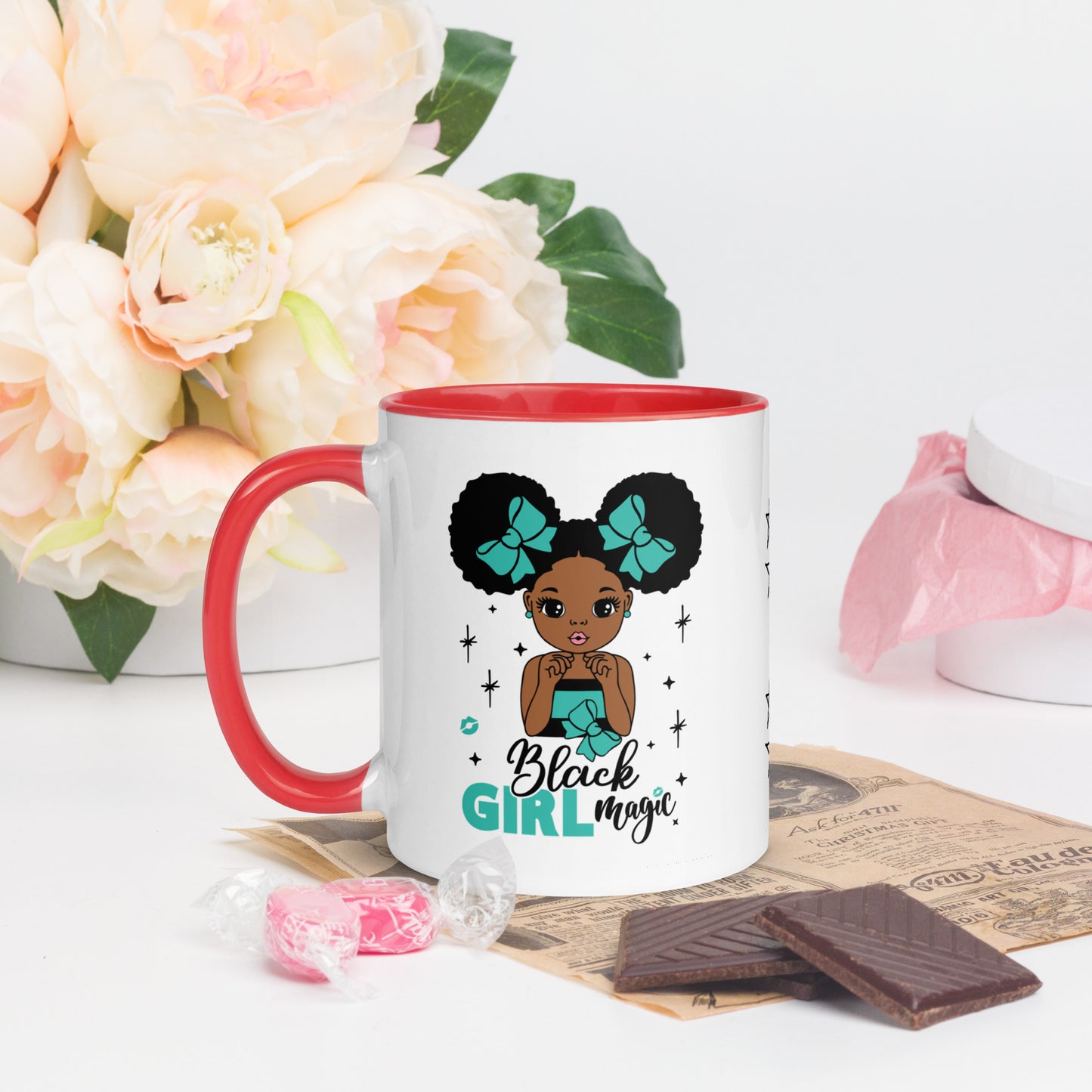 Black Girl Magic Mugs with Color Inside