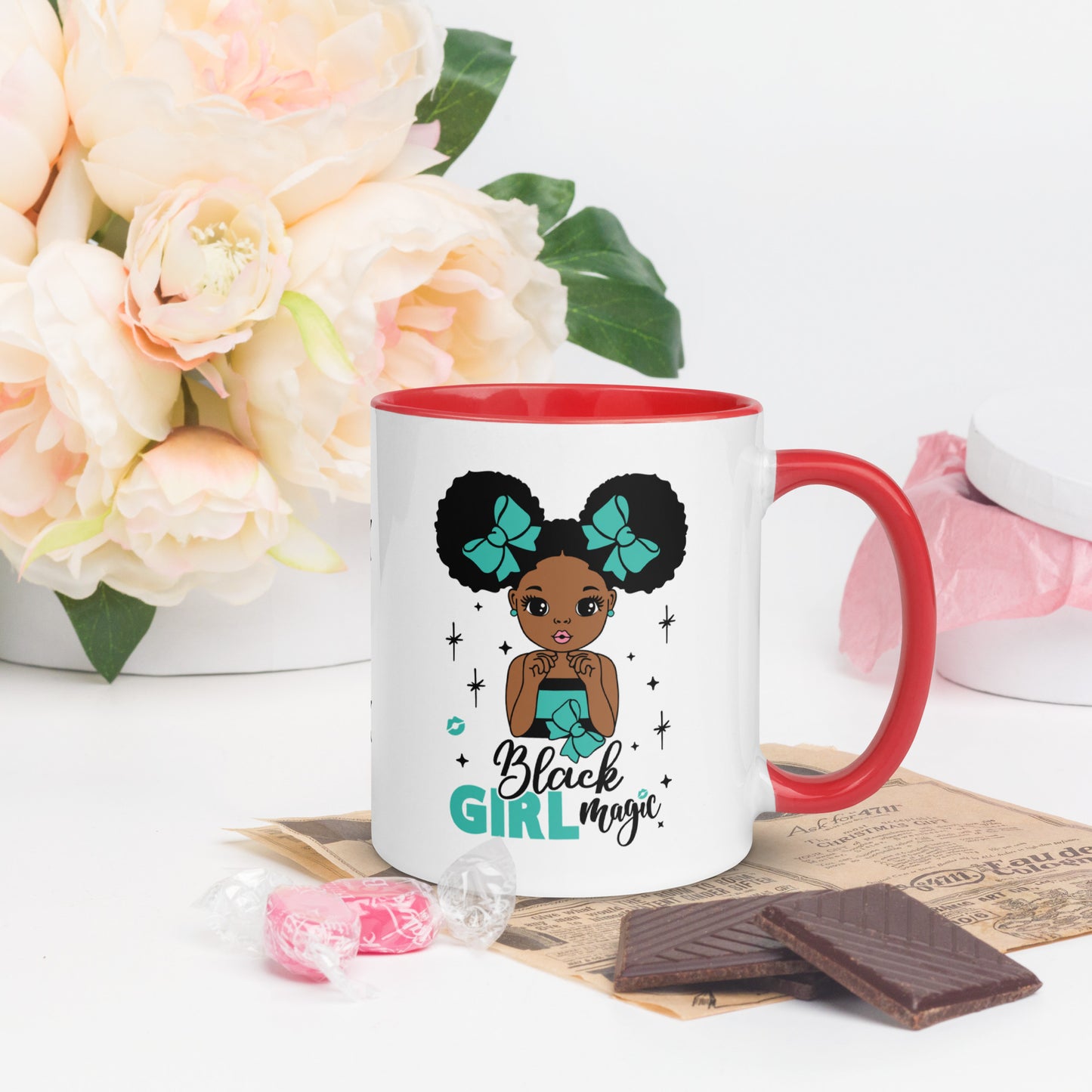 Black Girl Magic Mugs with Color Inside