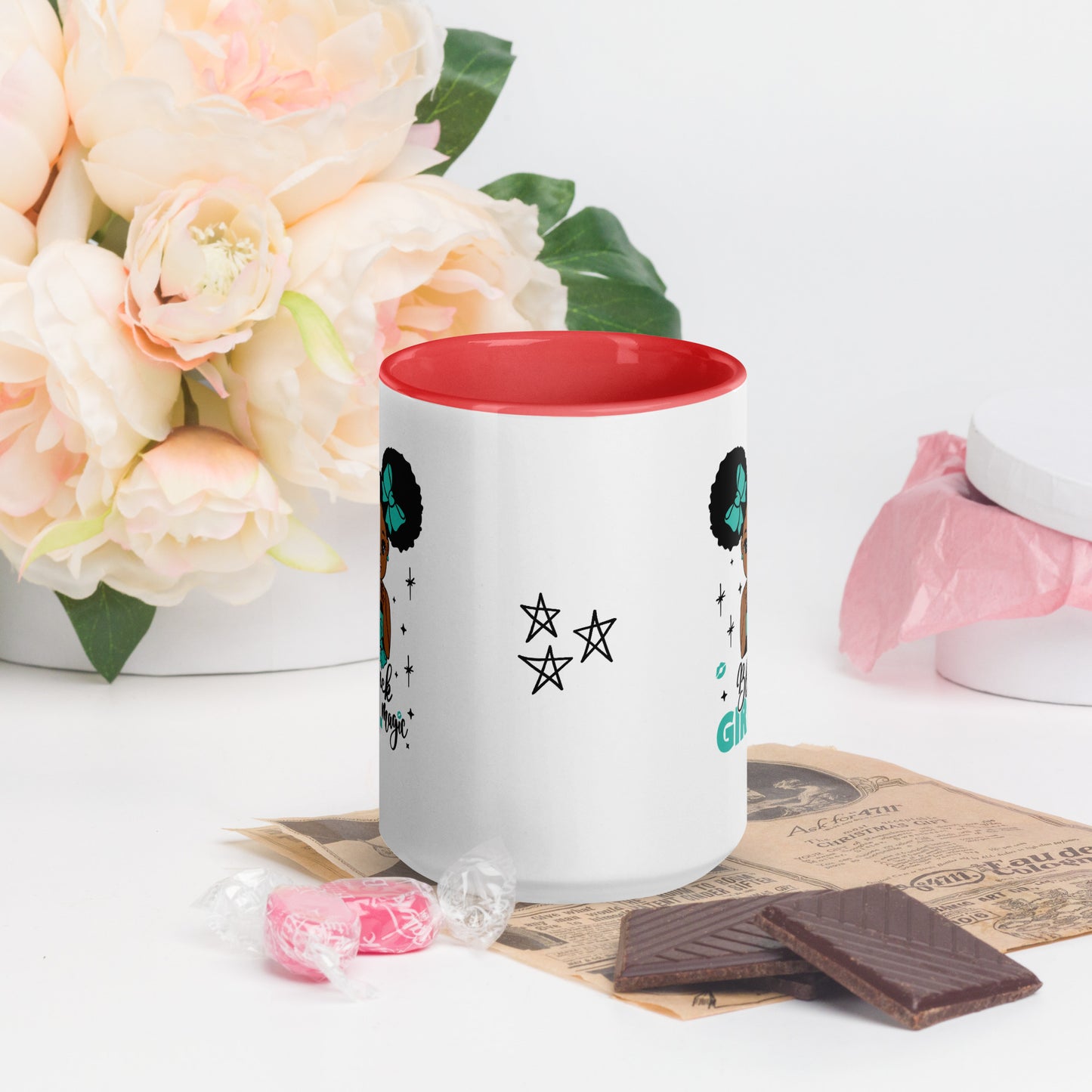 Black Girl Magic Mugs with Color Inside