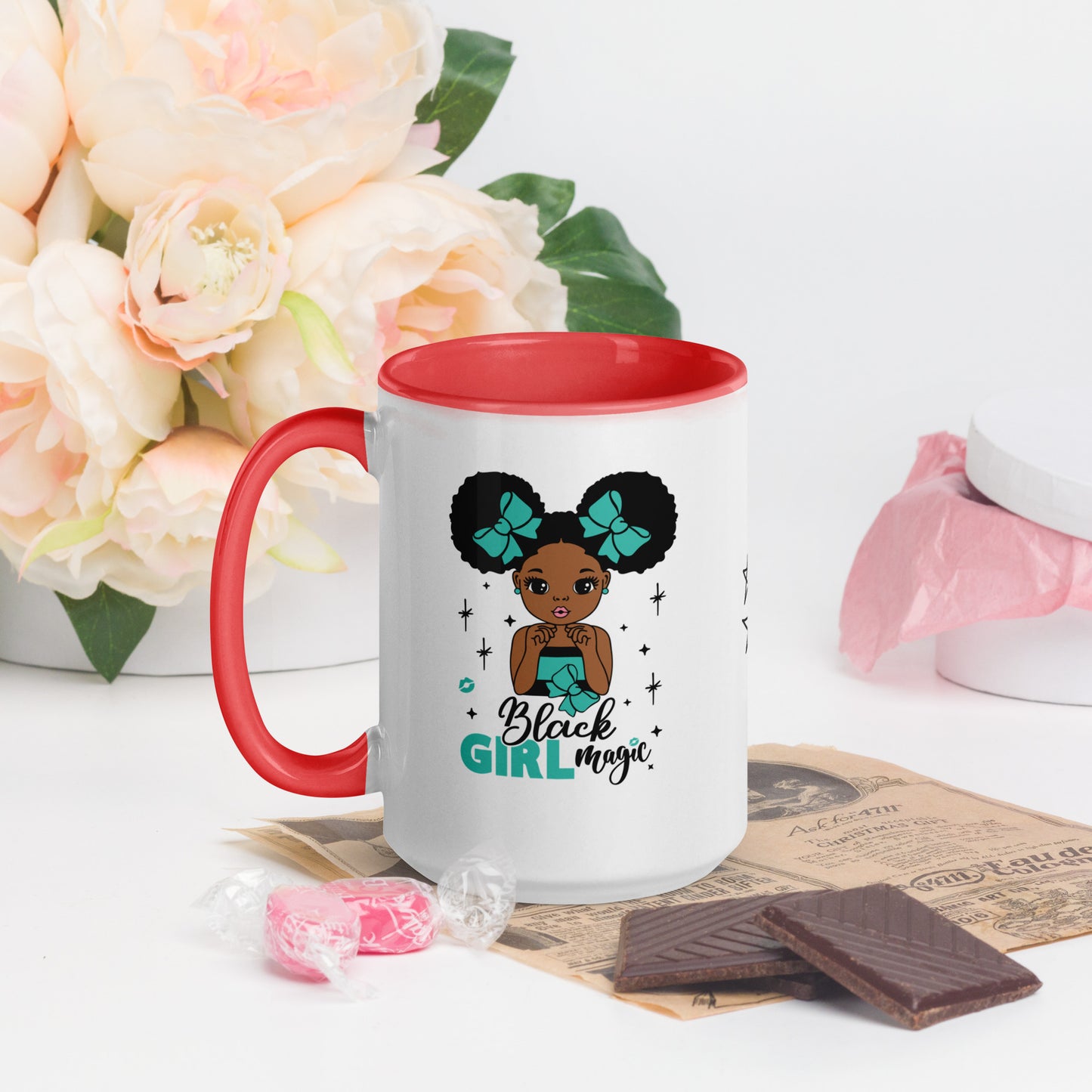 Black Girl Magic Mugs with Color Inside